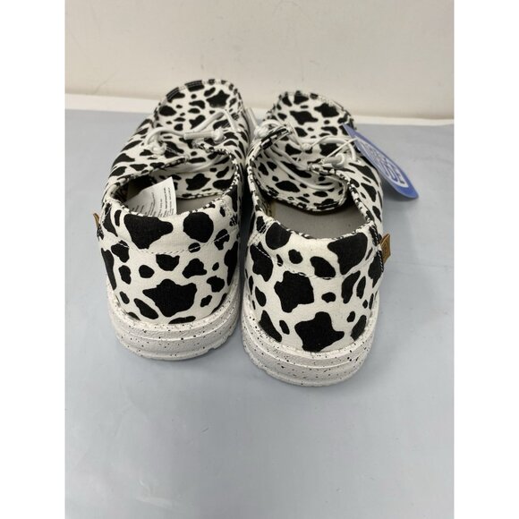 NWT Hey Dude Wendy Milky Way Black White Size 8 Cow Pattern Slip On - Picture 6 of 7